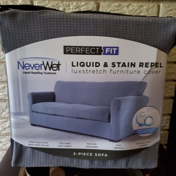 Perfect Fit NeverWet 3pc Sofa Slipcover Liquid Resistant Stain Repellent Gray - Picture 2 of 7